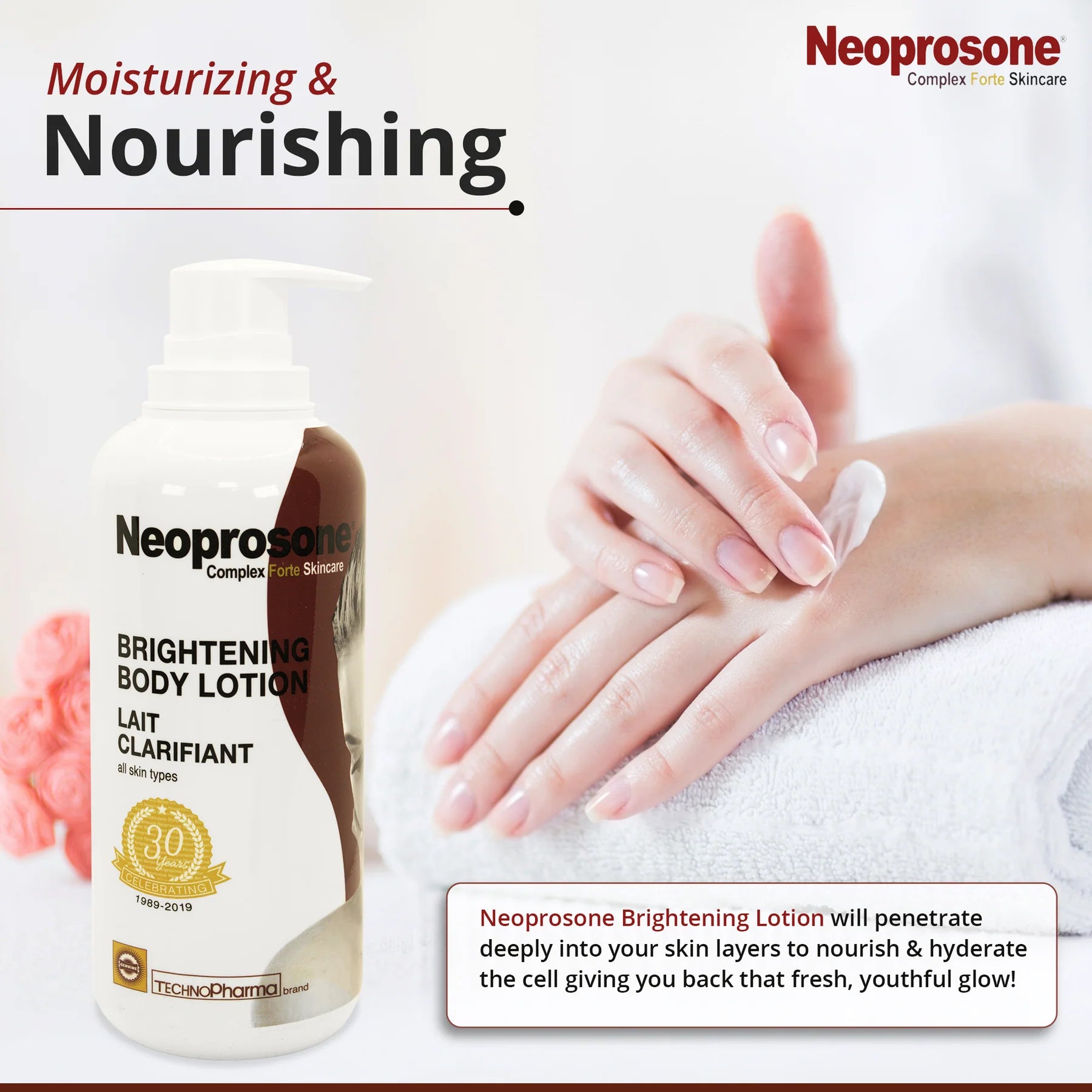Neoprosone – Lotion Éclaircissante pour le Corps (400 ml / 13,5 fl oz)